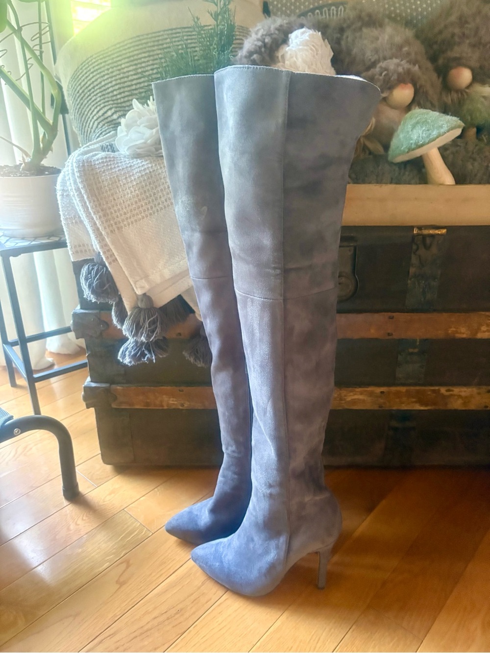 Over-the-Knee Suede Stiletto Boots in Dark grey
